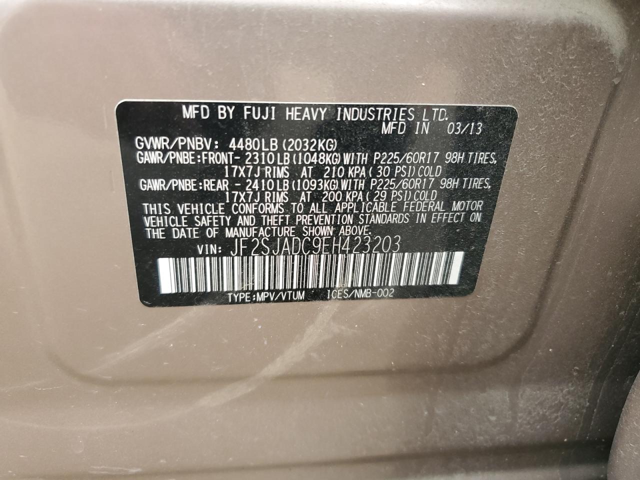 Photo 11 VIN: JF2SJADC9EH423203 - SUBARU FORESTER 