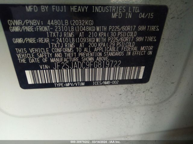 Photo 8 VIN: JF2SJADC9FG819722 - SUBARU FORESTER 