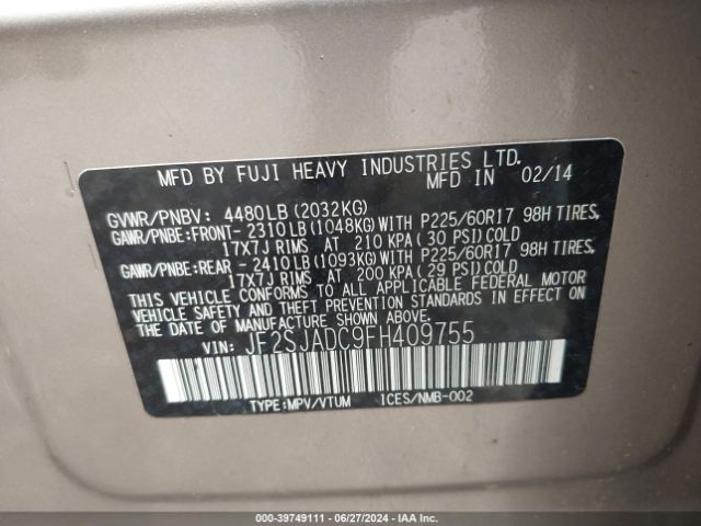 Photo 8 VIN: JF2SJADC9FH409755 - SUBARU FORESTER 