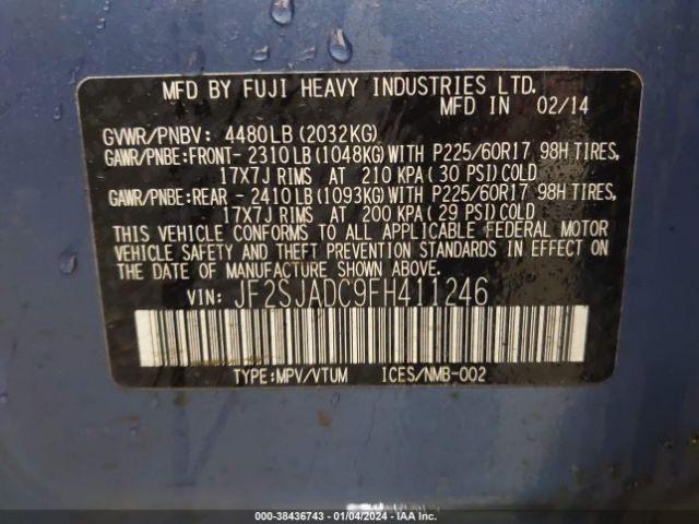 Photo 8 VIN: JF2SJADC9FH411246 - SUBARU FORESTER 