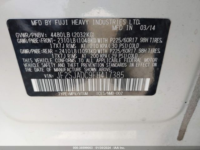 Photo 8 VIN: JF2SJADC9FH417385 - SUBARU FORESTER 