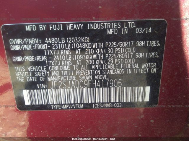 Photo 8 VIN: JF2SJADC9FH417905 - SUBARU FORESTER 