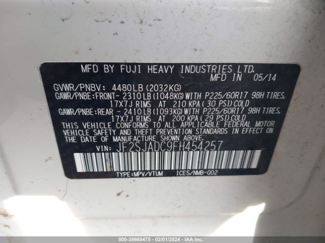 Photo 8 VIN: JF2SJADC9FH454257 - SUBARU FORESTER 