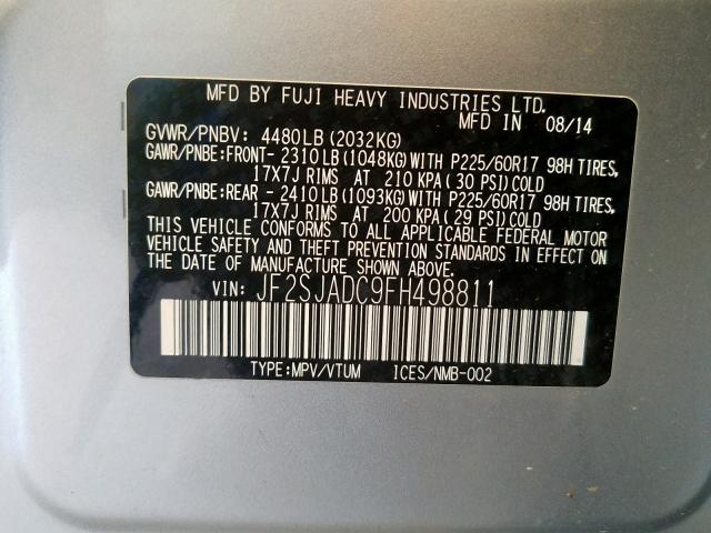 Photo 9 VIN: JF2SJADC9FH498811 - SUBARU FORESTER 2 