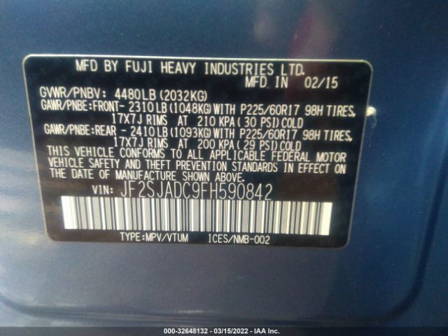 Photo 8 VIN: JF2SJADC9FH590842 - SUBARU FORESTER 