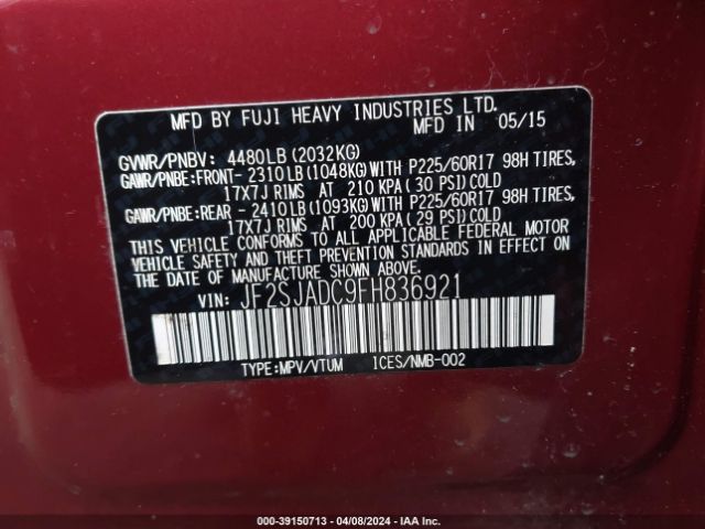 Photo 8 VIN: JF2SJADC9FH836921 - SUBARU FORESTER 