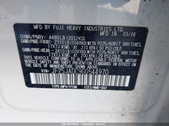 Photo 8 VIN: JF2SJADC9GG544970 - SUBARU FORESTER 