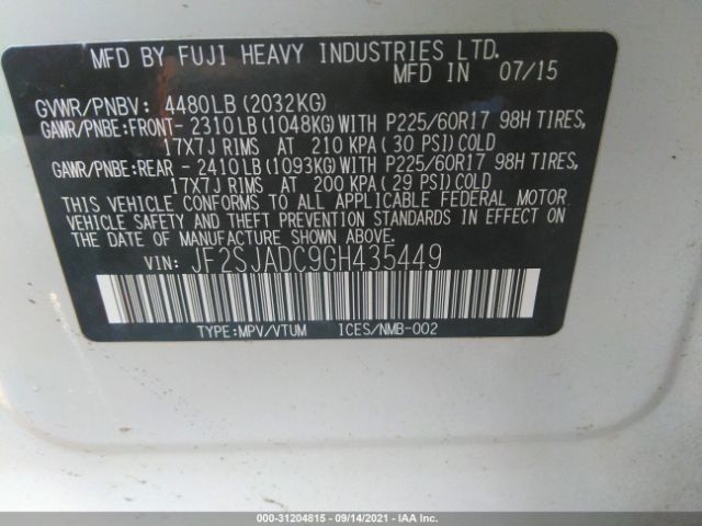 Photo 8 VIN: JF2SJADC9GH435449 - SUBARU FORESTER 