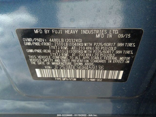 Photo 8 VIN: JF2SJADC9GH459136 - SUBARU FORESTER 