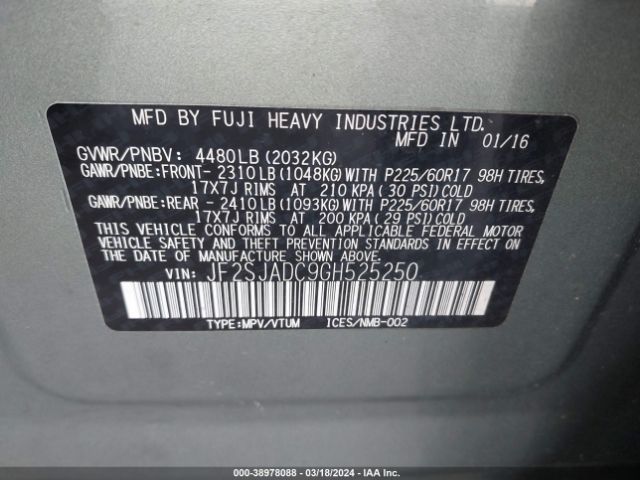 Photo 8 VIN: JF2SJADC9GH525250 - SUBARU FORESTER 