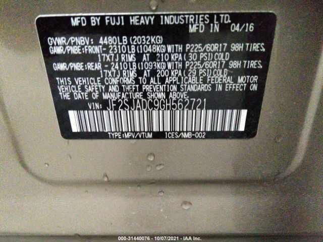 Photo 8 VIN: JF2SJADC9GH562721 - SUBARU FORESTER 