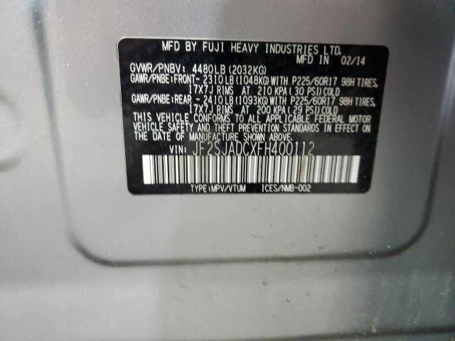 Photo 12 VIN: JF2SJADCXFH400112 - SUBARU FORESTER 2 