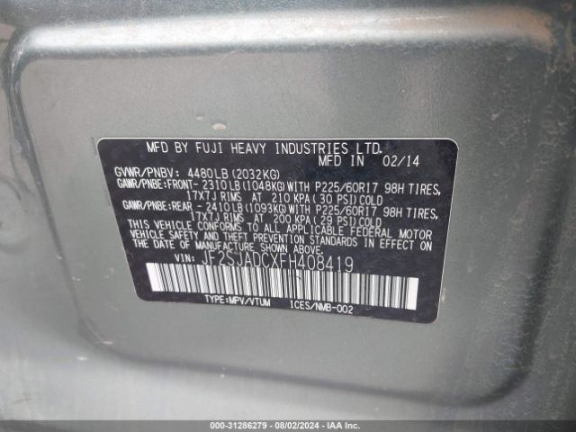 Photo 8 VIN: JF2SJADCXFH408419 - SUBARU FORESTER 