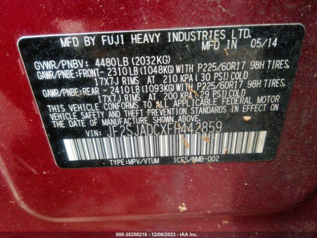 Photo 8 VIN: JF2SJADCXFH442859 - SUBARU FORESTER 