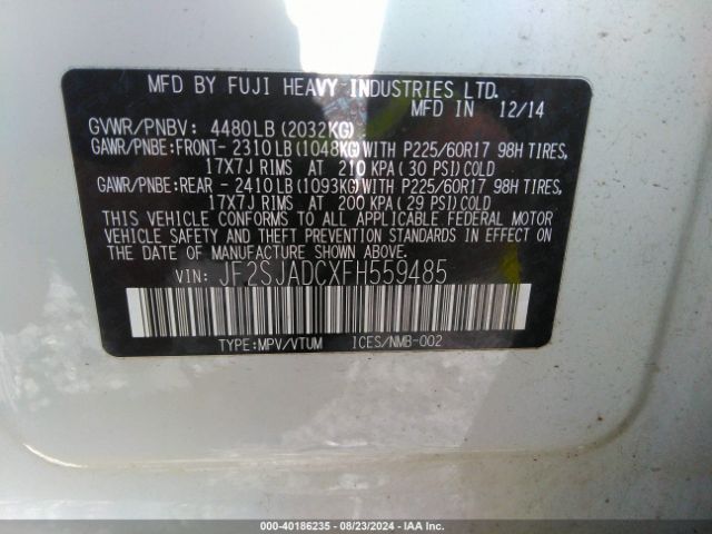 Photo 8 VIN: JF2SJADCXFH559485 - SUBARU FORESTER 