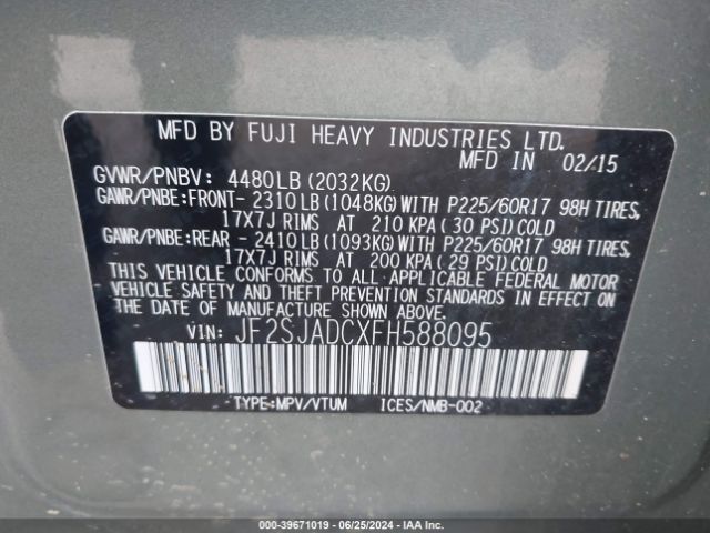 Photo 8 VIN: JF2SJADCXFH588095 - SUBARU FORESTER 