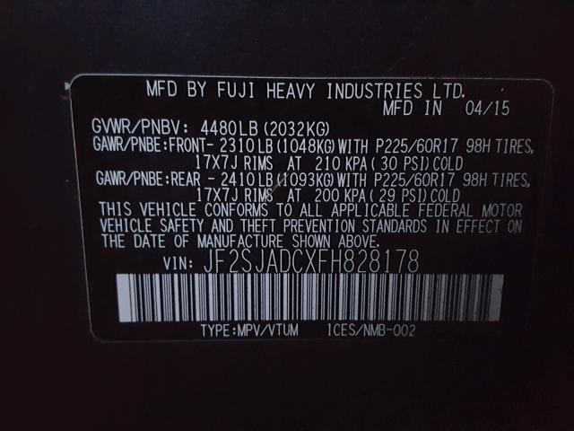 Photo 9 VIN: JF2SJADCXFH828178 - SUBARU FORESTER 