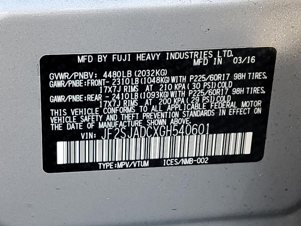 Photo 11 VIN: JF2SJADCXGH540601 - SUBARU FORESTER 