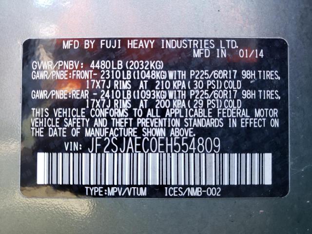 Photo 12 VIN: JF2SJAEC0EH554809 - SUBARU FORESTER 2 