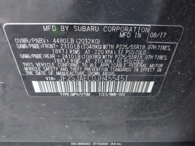 Photo 8 VIN: JF2SJAEC0JH455451 - SUBARU FORESTER 