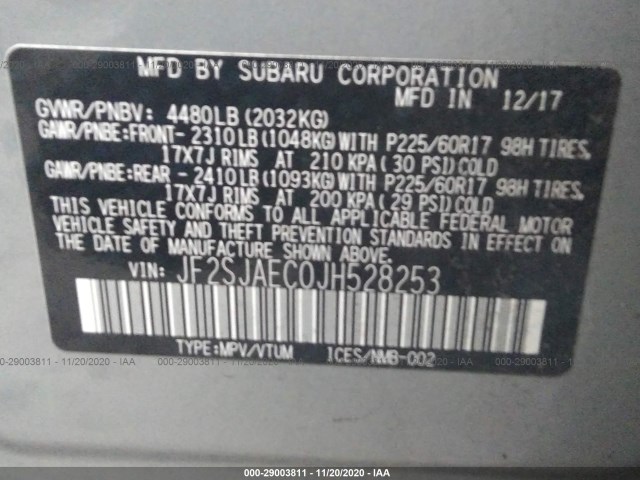 Photo 8 VIN: JF2SJAEC0JH528253 - SUBARU FORESTER 