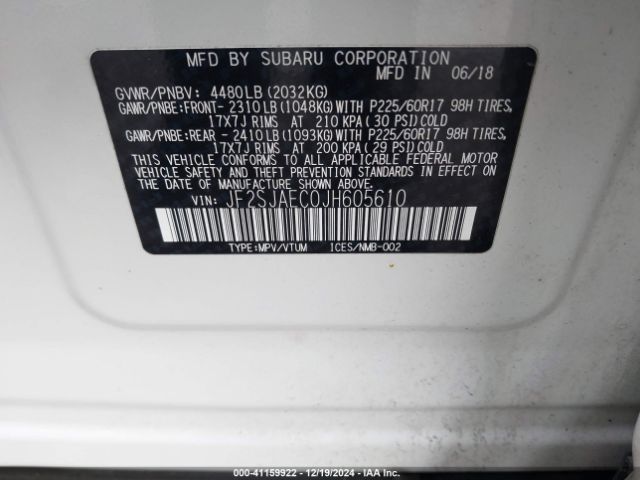 Photo 8 VIN: JF2SJAEC0JH605610 - SUBARU FORESTER 