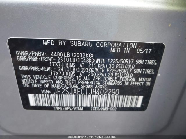 Photo 8 VIN: JF2SJAEC1JH402290 - SUBARU FORESTER 