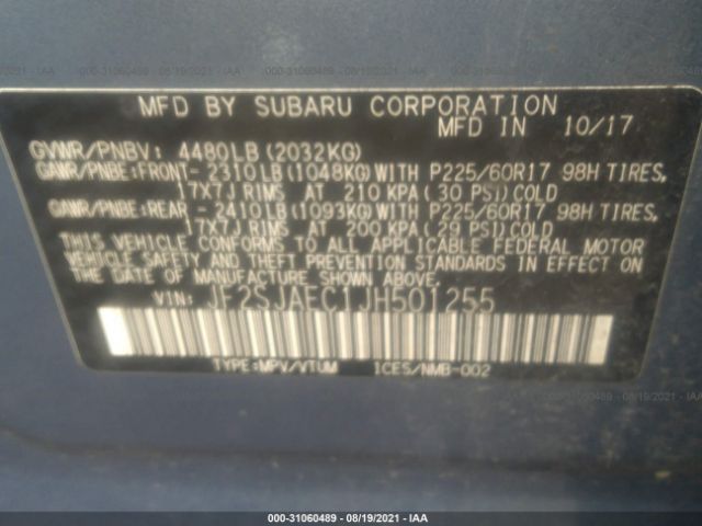 Photo 8 VIN: JF2SJAEC1JH501255 - SUBARU FORESTER 