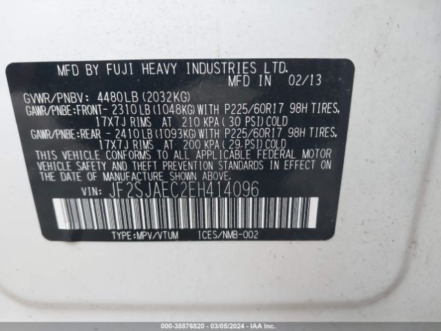 Photo 8 VIN: JF2SJAEC2EH414096 - SUBARU FORESTER 