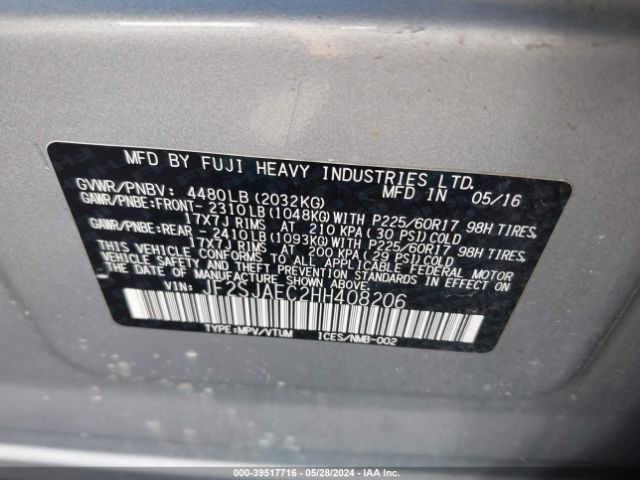 Photo 8 VIN: JF2SJAEC2HH408206 - SUBARU FORESTER 