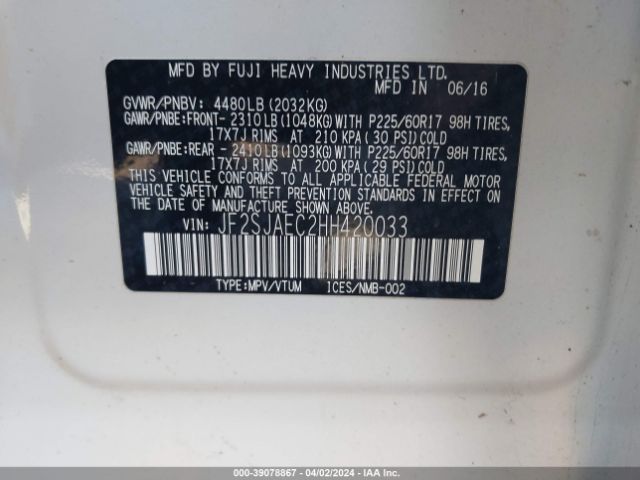 Photo 8 VIN: JF2SJAEC2HH420033 - SUBARU FORESTER 