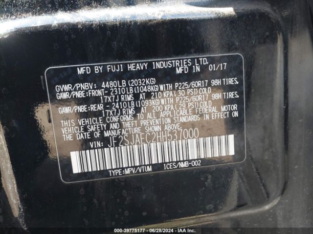 Photo 8 VIN: JF2SJAEC2HH537000 - SUBARU FORESTER 