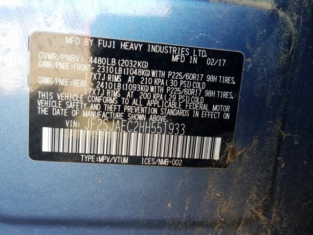 Photo 9 VIN: JF2SJAEC2HH551933 - SUBARU FORESTER 2 