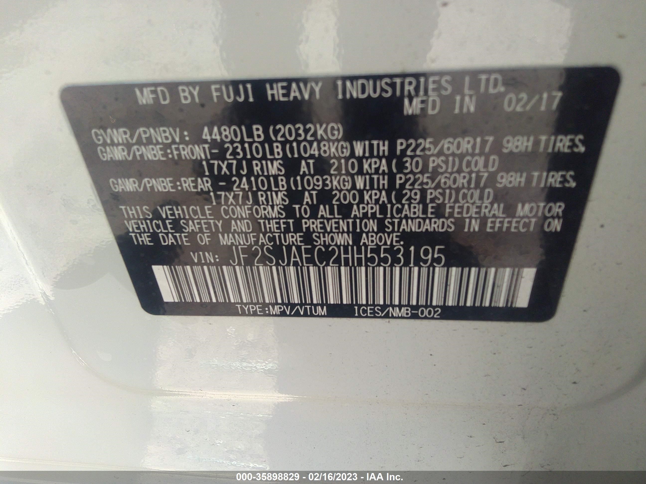 Photo 8 VIN: JF2SJAEC2HH553195 - SUBARU FORESTER 