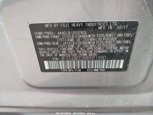 Photo 8 VIN: JF2SJAEC2HH561880 - SUBARU FORESTER 