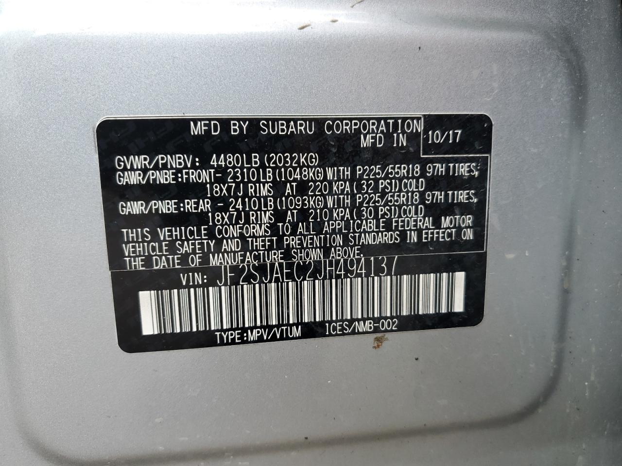 Photo 12 VIN: JF2SJAEC2JH494137 - SUBARU FORESTER 