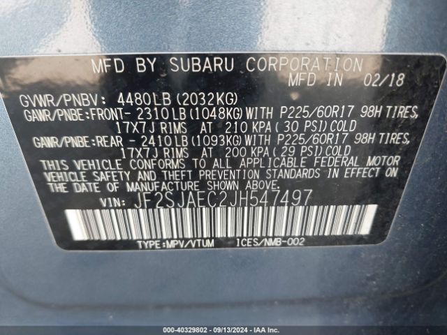 Photo 8 VIN: JF2SJAEC2JH547497 - SUBARU FORESTER 