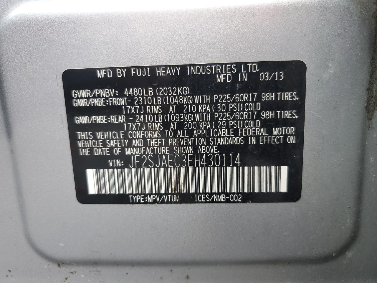 Photo 12 VIN: JF2SJAEC3EH430114 - SUBARU FORESTER 