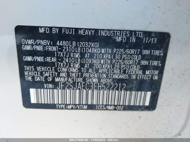 Photo 8 VIN: JF2SJAEC3EH522212 - SUBARU FORESTER 