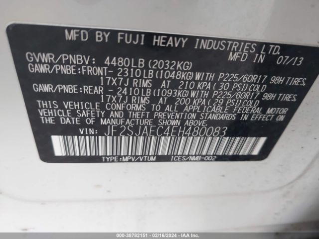 Photo 8 VIN: JF2SJAEC4EH480083 - SUBARU FORESTER 