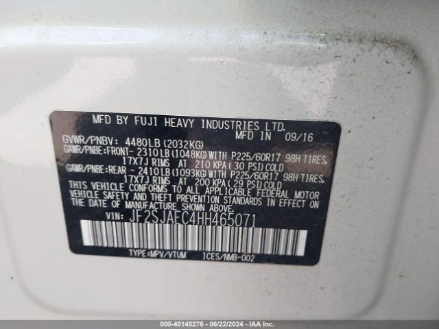 Photo 8 VIN: JF2SJAEC4HH465071 - SUBARU FORESTER 