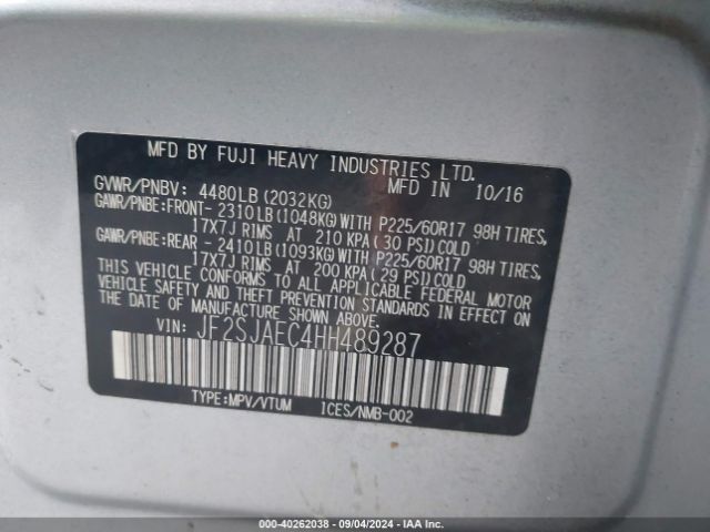 Photo 8 VIN: JF2SJAEC4HH489287 - SUBARU FORESTER 