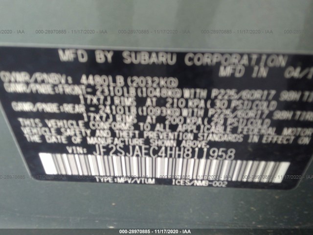 Photo 8 VIN: JF2SJAEC4HH811958 - SUBARU FORESTER 