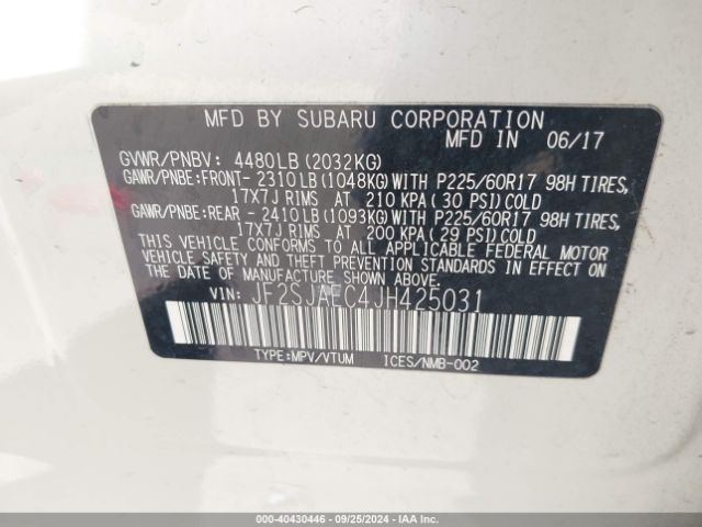 Photo 8 VIN: JF2SJAEC4JH425031 - SUBARU FORESTER 