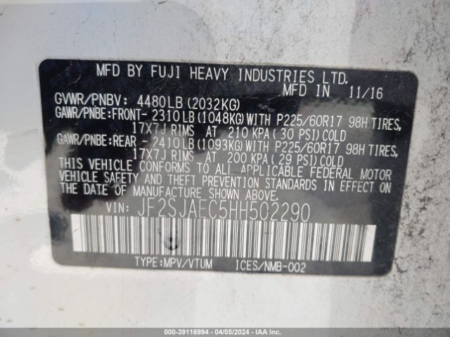 Photo 8 VIN: JF2SJAEC5HH502290 - SUBARU FORESTER 