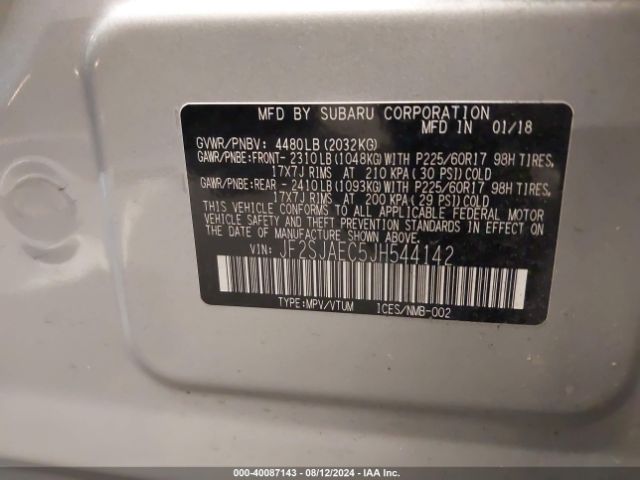 Photo 8 VIN: JF2SJAEC5JH544142 - SUBARU FORESTER 2 