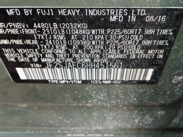 Photo 8 VIN: JF2SJAEC6HH451561 - SUBARU FORESTER 