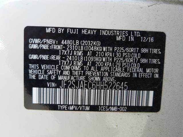 Photo 9 VIN: JF2SJAEC6HH522645 - SUBARU FORESTER 2 