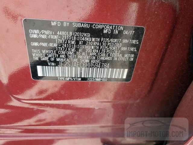 Photo 11 VIN: JF2SJAEC6HH594784 - SUBARU FORESTER 