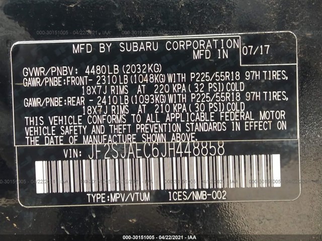 Photo 8 VIN: JF2SJAEC6JH448858 - SUBARU FORESTER 